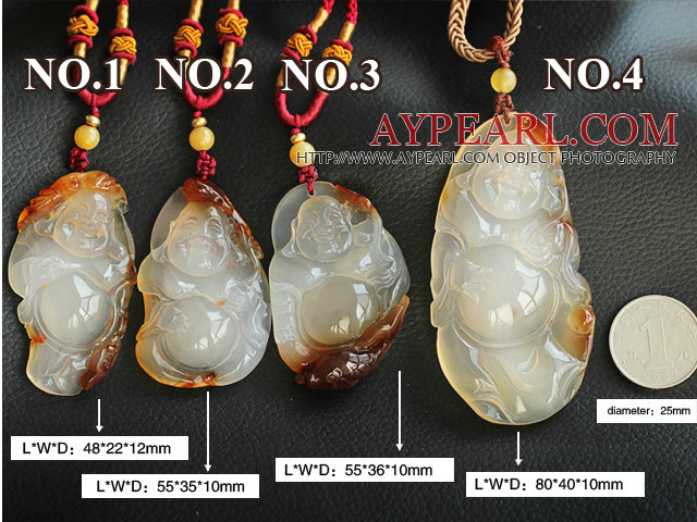 Maitreya Buddha Shape Ice Agate anheng halskjede med justerbar Cord (Du kan velge en fra fire anheng)