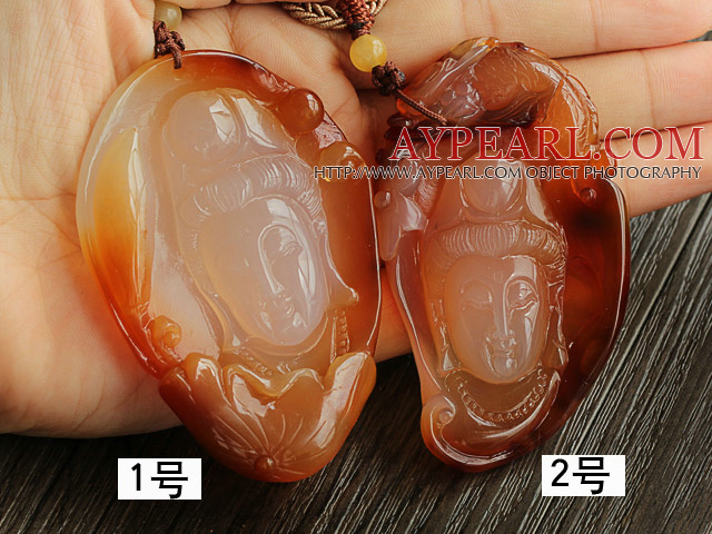 Classic Design Engraved Bodhisattva Shape Ice Agate Pendant Necklace with Adjustable Cord ( You can choose one from 2 pendants )