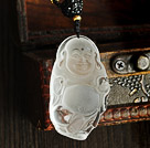 Classique Dull - Polished White Crystal Buddhu collier pendentif avec l'agate noire