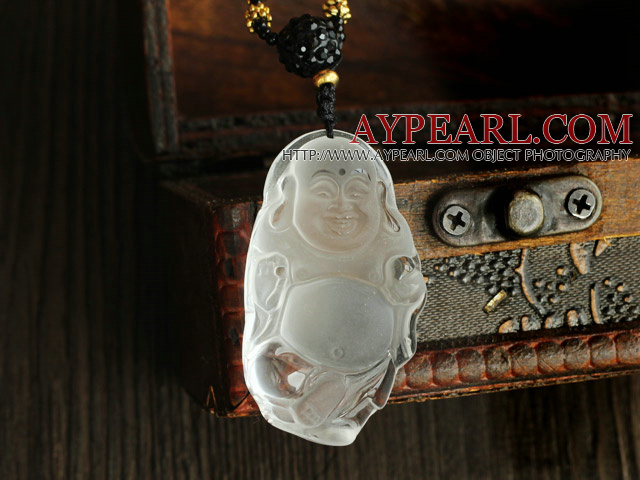 Klassische Dull - Poliert White Crystal Buddhu Halskette mit schwarzem Achat