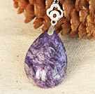 Classic Drop Shape Charoite Pendant Necklace With 925 Sterling Silver Chain Accessories