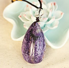 Classic Drop Shape Charoite And White Crystal Pendant Necklace With Suede Adjustable Cords