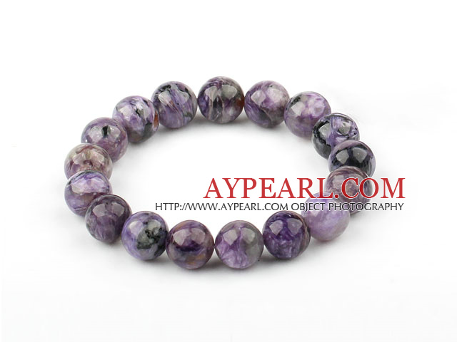 12mm Round natürliche Charoite Elastic Armreif