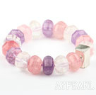 Pink Series Natural Rose Quartz and Amethyst and Clear Crystal Elastic Bangle Bracelet with Thailand Silver Accessory