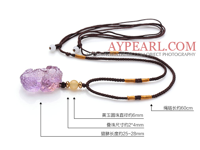 Ametrine Pi Xiu And Yellow Jade Pendant Necklace With Suede Adjustable Cords