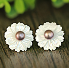 Fashion Pearl and White Shell Flower Studs Eearrings With Sterling Silver Accessories