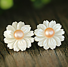 Fashion Pink Pearl and White Shell Flower Studs Eearrings With Sterling Silver Accessories