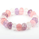 Pink Series Natural Rose Quartz and Amethyst and Clear Crystal Elastic Bangle Bracelet