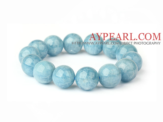 Mode ronde naturelle Aquamarine perlé Bracelet extensible ( différentes tailles peuvent être disponibles )
