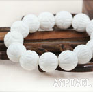 14mm Natural Carved Lotus White Sea Shell Elastic Bangle Bracelet