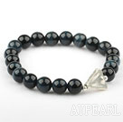 Ronde 8mm Natural Blue Tiger Eye Bracelet élastique avec forme trangulaire Thaïlande Accessoire Argent