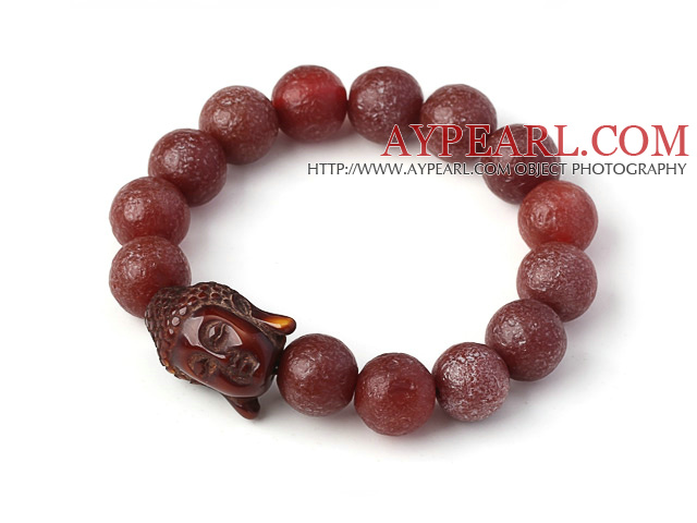 Nice Natural Xinjiang Rosiner Original Red Agate Rosary armbånd med Buddhu hodet