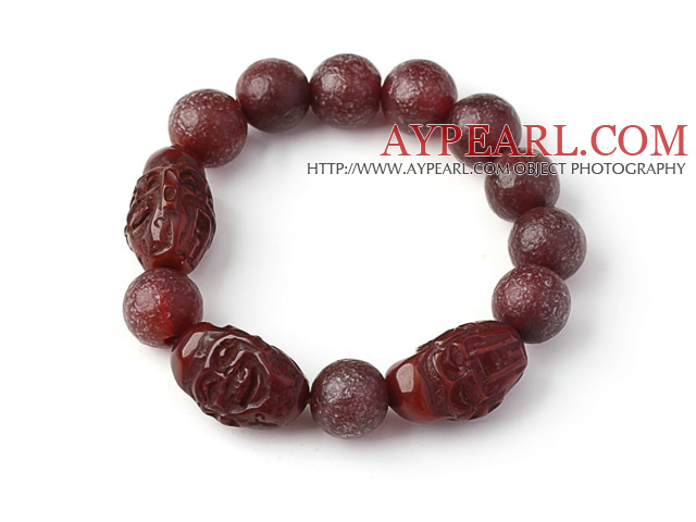 Trevlig Naturlig Xinjiang russin Original Red Agate radband armband med Buddhu Head