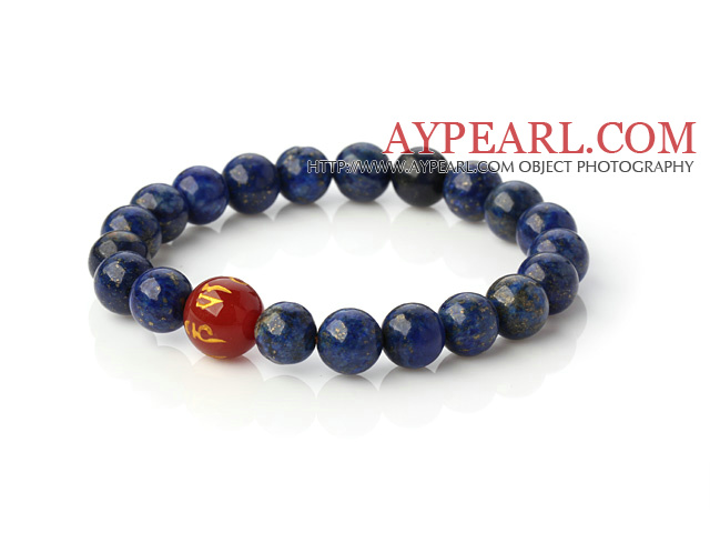 Vakre Runde Lapis og skrives Red Agate Beaded Stretch Bangle Bracelet