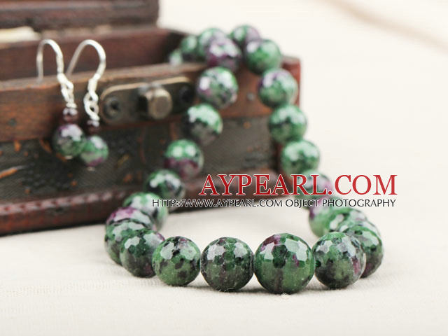 Natural Fasettert Zoisite Stone Beaded Set (kjede og matchet øredobber)