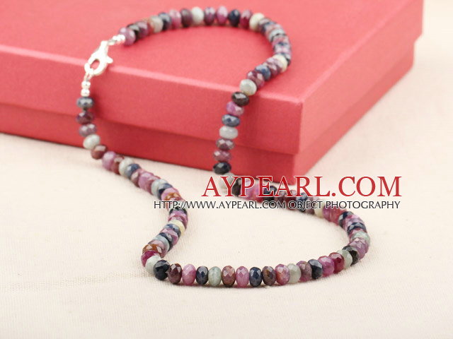 Natural Faceted Ruby Sapphire Stone Necklace