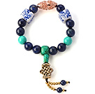 Fashion Runde Lapis Grønn Turkis Og Porselen perler Stretch armbånd med Copper Charm Tilbehør