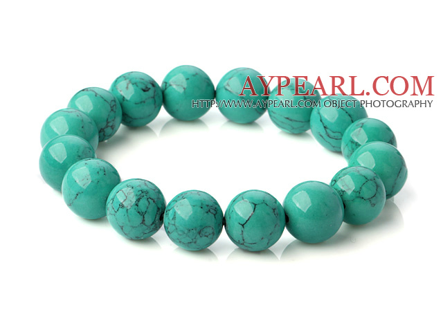 Popular 12mm Round Green Turquoise Beaded Stretch Bangle Bracelet