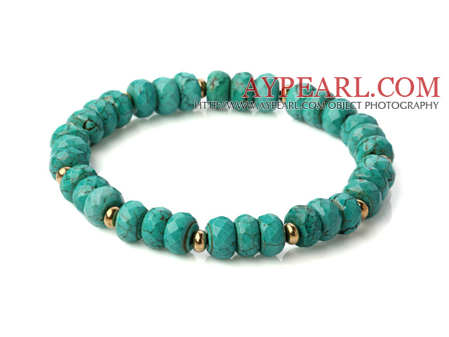 Nice Πολύπλευρη Πράσινη Xinjiang Turquoise βραχιόλι Beaded Stretch Με Αποστάτες χαλκού