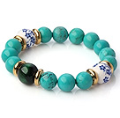 Populära Round Xinjiang Grön Turkos Tigeröga Och Porslin pärlor Stretch Bracelet