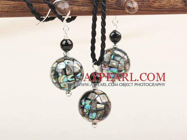 Classic Design Mosaic Abalone Shell Set ( Pendant and Matched Earrings )