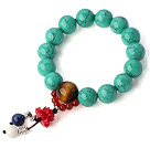 Wholesale Pretty Round Xinjiang Green Turquoise Tiger Eye Red Agate And Lotus Lapis White Shell Stretch Bracelet
