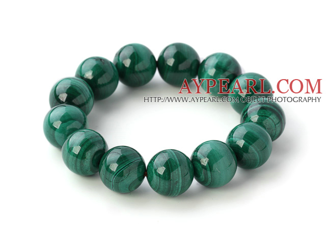 Belle 14mm ronde naturelle malachite perlé élastique de bracelet de bracelet