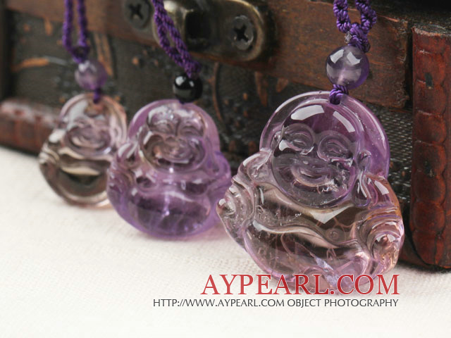 Naturel Ametrine Rire Pendentif Bouddha