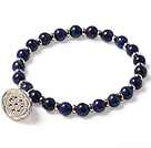 Simple Style Mode Single Strand ronde Lapis bracelet de perles avec 925 Sterling Silver Lotus Seedpod accessoire
