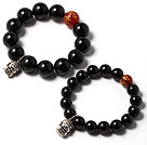 Simple Classic Design Black And Printed Red Agate Couple Bracelets With 925 Sterling Silver Buddha Accessory