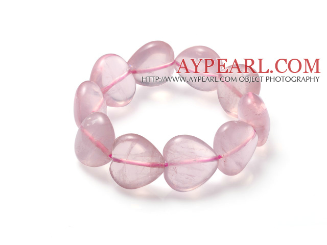 Beautiful Heart Shape Natural Star Rose Quartz Elastic Bracelet