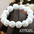 14mm Natural Carved White Sea Shell Elastic Bangle Bracelet