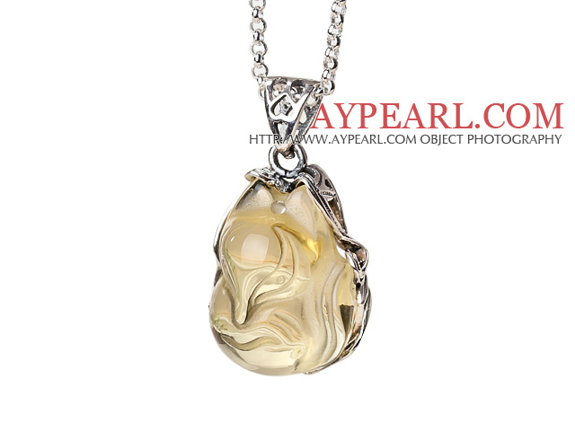 Fashion Simple Design Citrine Fox Pendant Necklace With 925 Sterling Silver Chain