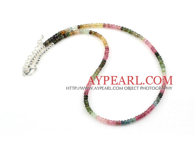 3*4mm Natural Multi Color Tourmaline Chip Necklace with Sterling Silver Clasp