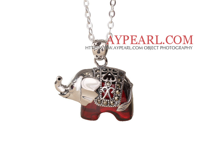 Søt Design 925 Sterling Silver Red Zirkon Elephant anheng halskjede