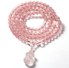 Beau modèle de mode Natural Rose Quartz 108 perles de chapelet / prière bracelet élastique avec Rose Quartz bourse accessoire