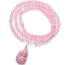 Belle Fashion Style Naturel Brésil Rose Quartz 108 perles de chapelet / prière bracelet élastique avec Rose Quartz Fox accessoire