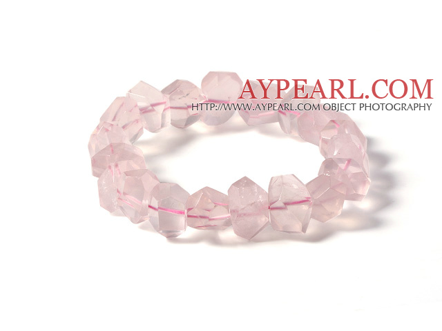 Fashion Design Irregular Shape Natural Star Rose Quartz Elastic Bracelet