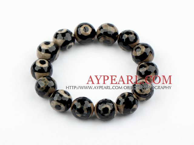 14mm Eye Shape Tianzhu Agate Beaded Elastic Bangle Bracelet