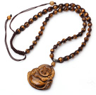 Classic Design Faceted Tiger Eye Stone Woven Adjustable Drawstring Necklace With Maitreya Buddha Pendant