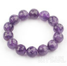 14mm Round Faceted Natural Amethyst Beaded Elastic Bangle Bracelet