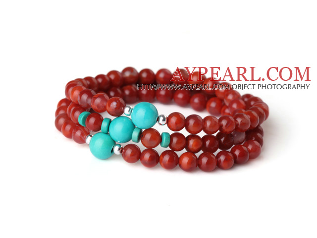 Gorgeous Fashion Multi Strands Red Agate And Green Turquoise Bracelet