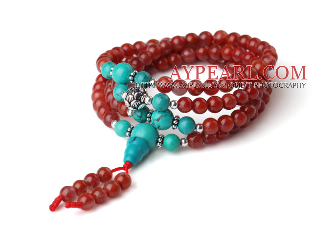 Gorgeous Fashion Multi Strands Red Agate And Blue Turquoise 108 Beads Rosaty/Prayer Bracelet