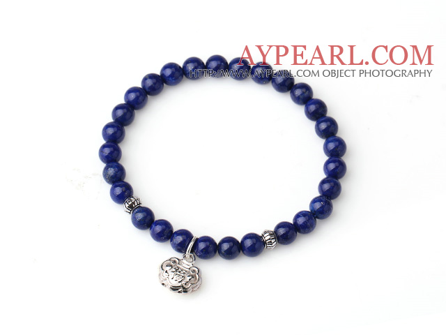 Exemplu de design Single Strand natural 5A Lapis brățară cu 925 Sterling Silver Bag norocos