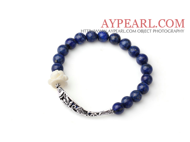 Smak Design Enkelt Strand Natural Lapis armbånd med 925 Sterling Silver Fish Tilbehør