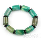 Natural Cylinder Shape Green Agate and Abacus Shape Black Agate Elastic Bangle Bracelet