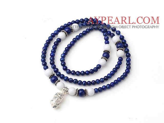 Échantillon Design Trois brins Lapis naturelles Bracelet Avec l'argent 925 sterling Pi Xiu accessoire