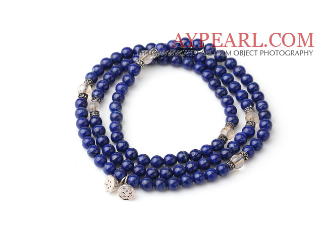 Smak Design Multi Strands Natural 4A Lapis og Citrin armbånd med 925 Sterling Silver Lotus Seedpod Accessory