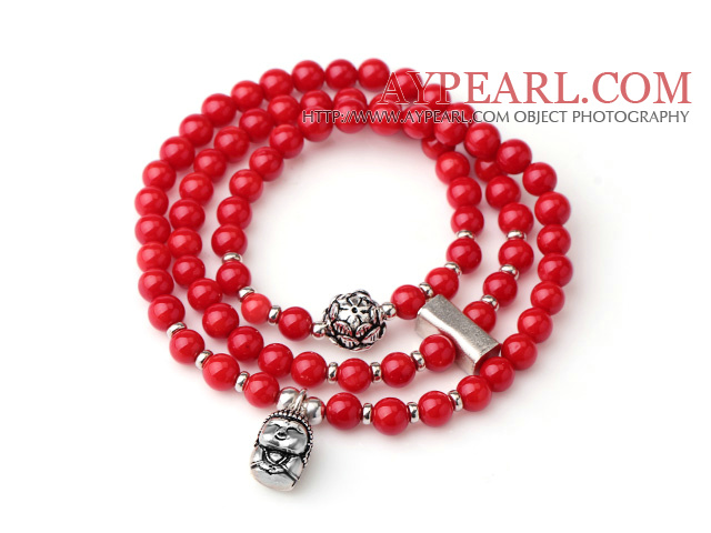 Hipanema rouge cinabre trois volets bracelet avec l'argent 925 sterling Bouddha accessoire mignon