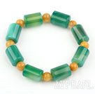 Natural Cylinder Shape Green Agate and Round Yellow Jade Elastic Bangle Bracelet